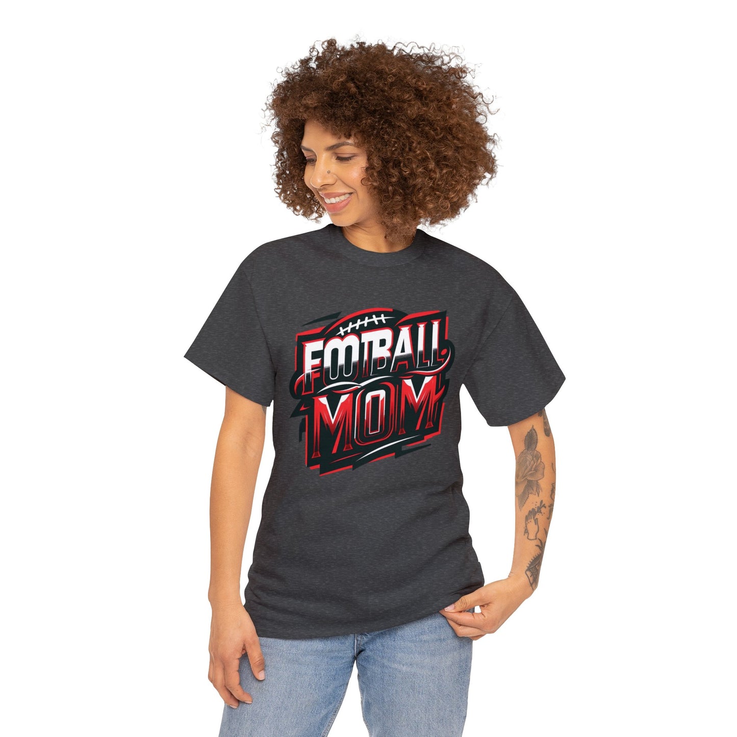 Football Mom Red White and Black Design Unisex Heavy Cotton Tee