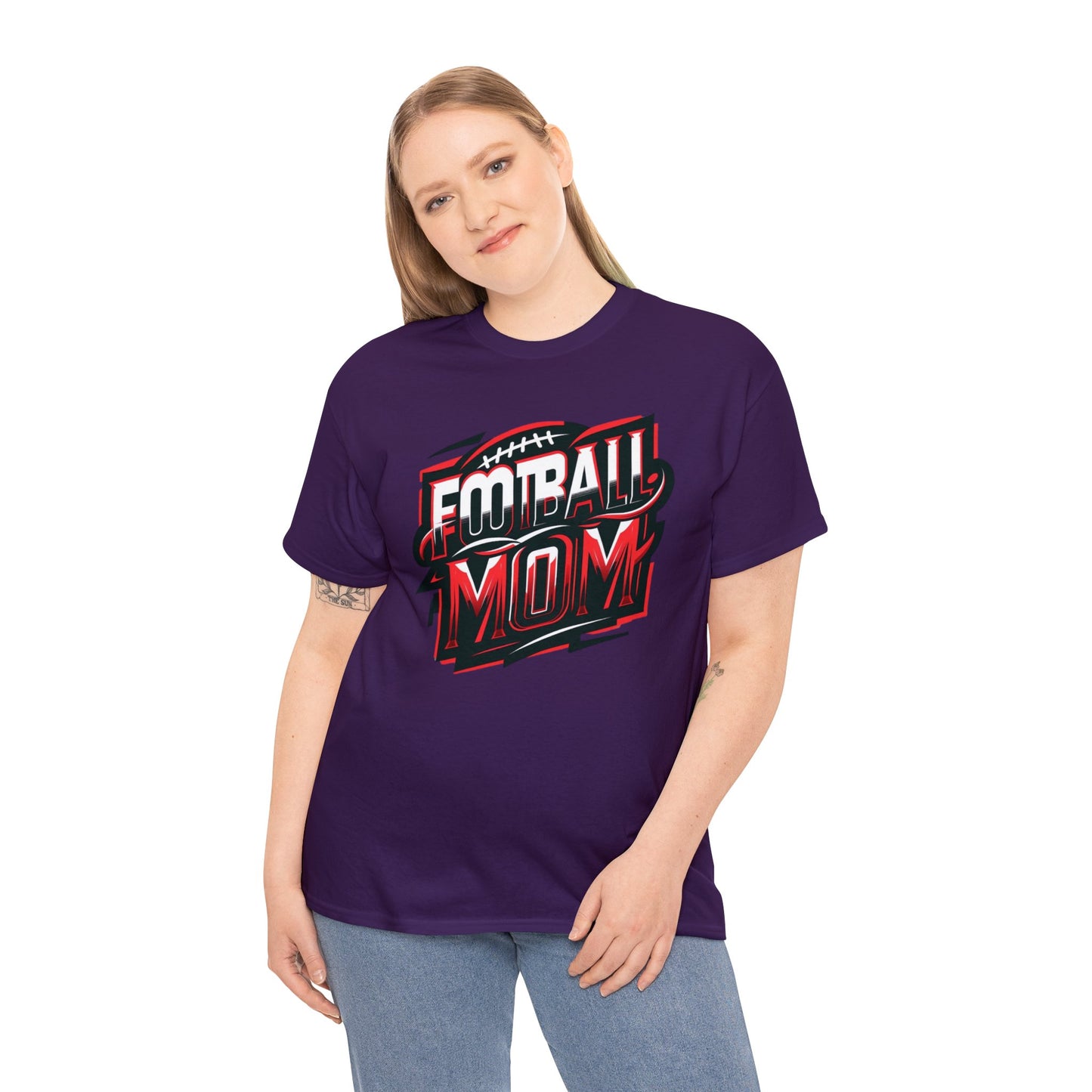 Football Mom Red White and Black Design Unisex Heavy Cotton Tee