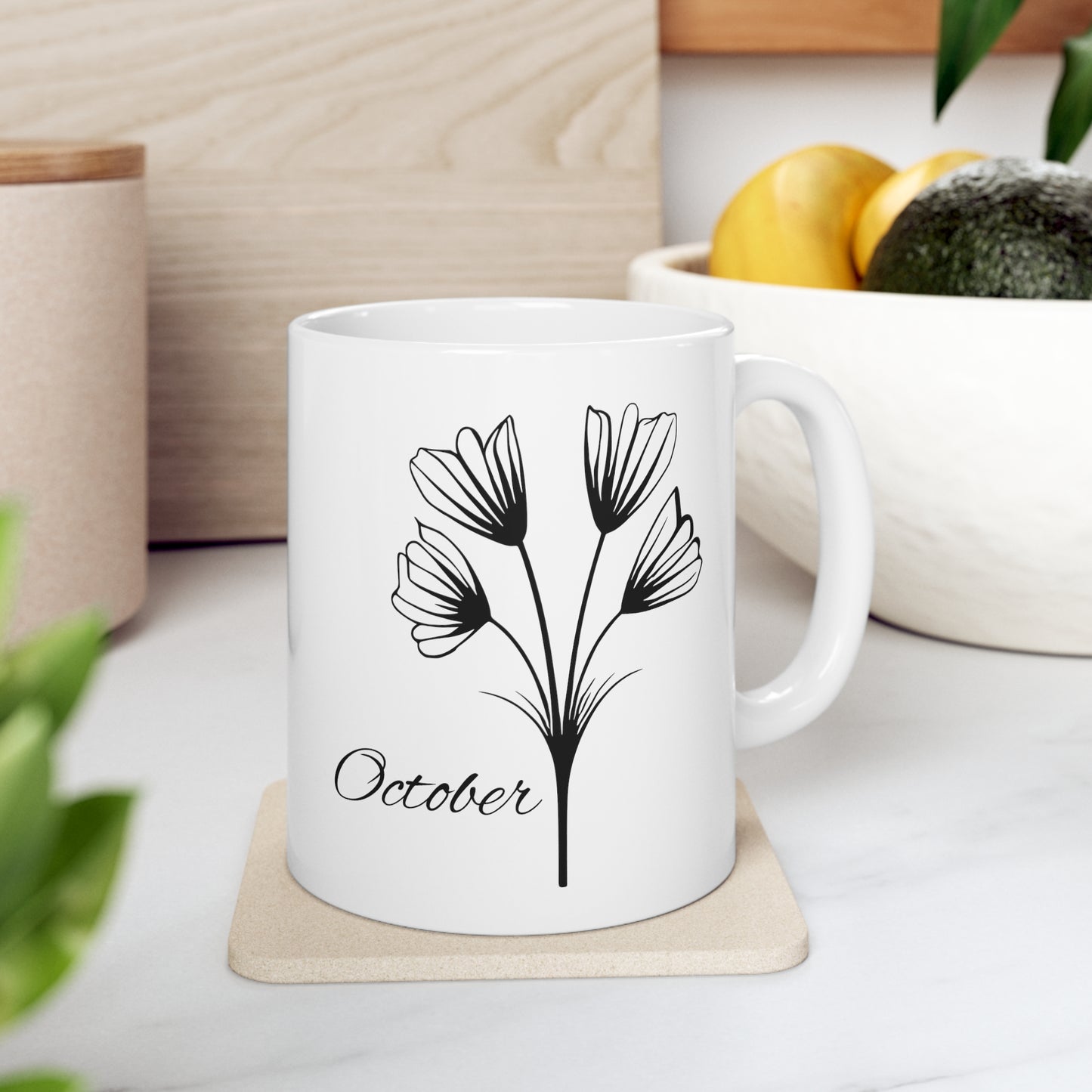 October Birth Month Flower Ceramic Coffee Mug