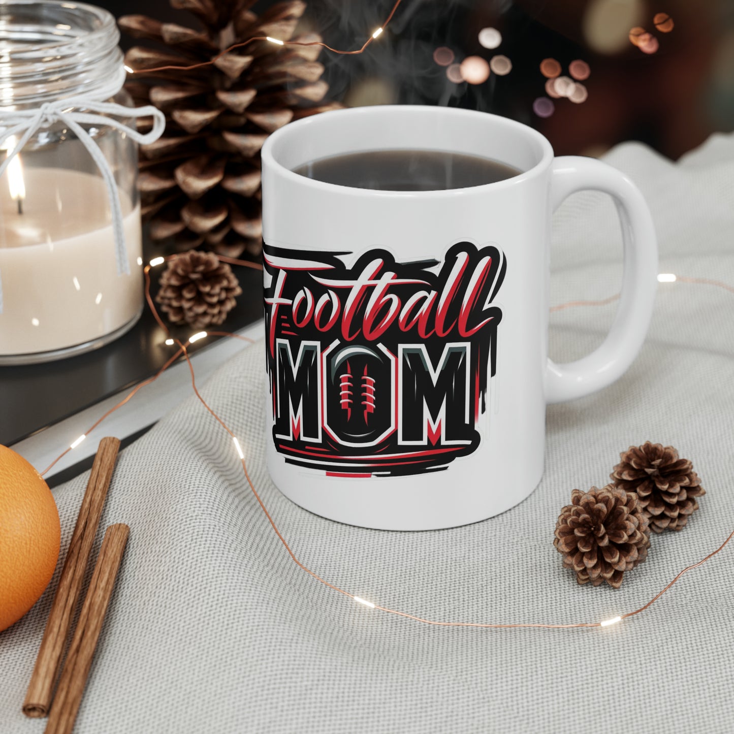 Football Mom Red and Black Design Ceramic Mug (11oz)