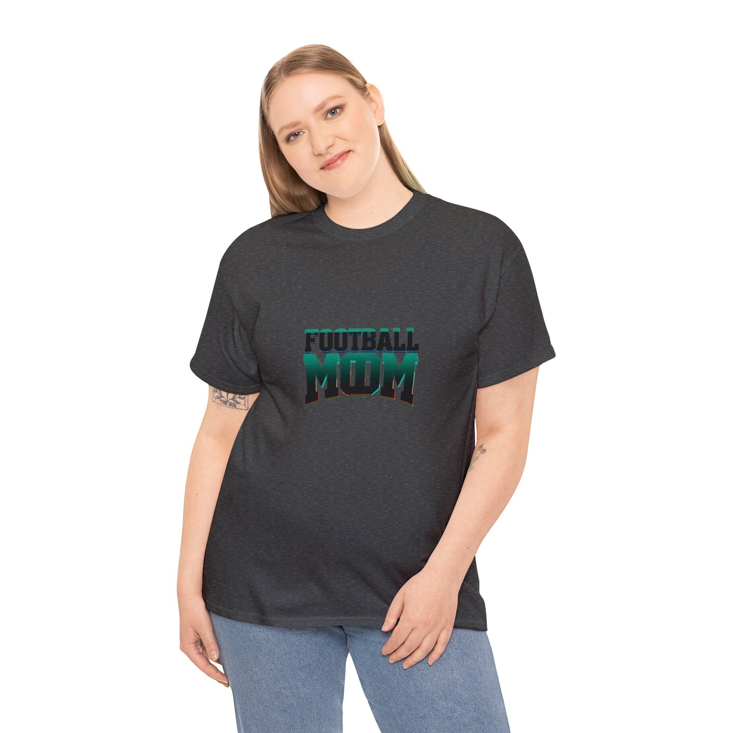 Football Mom Black and Green Design Unisex Heavy Cotton Tee