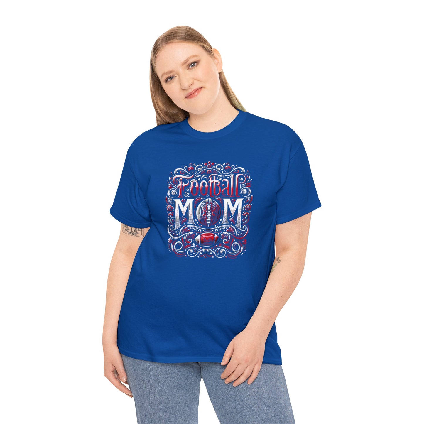 Football Mom Red and White Design Unisex Heavy Cotton Tee