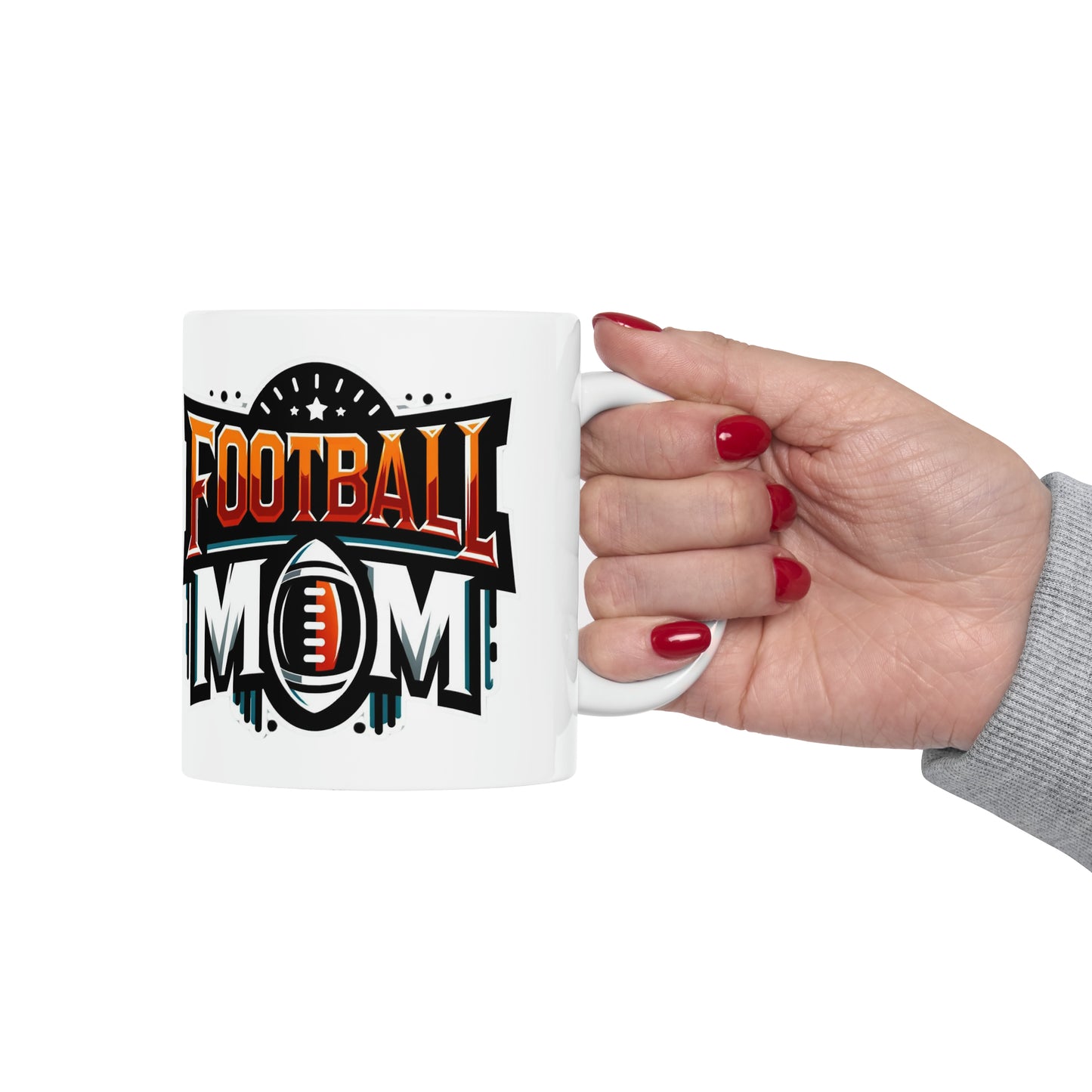 Football Mom Orange White and Black Ceramic Mug (11oz)