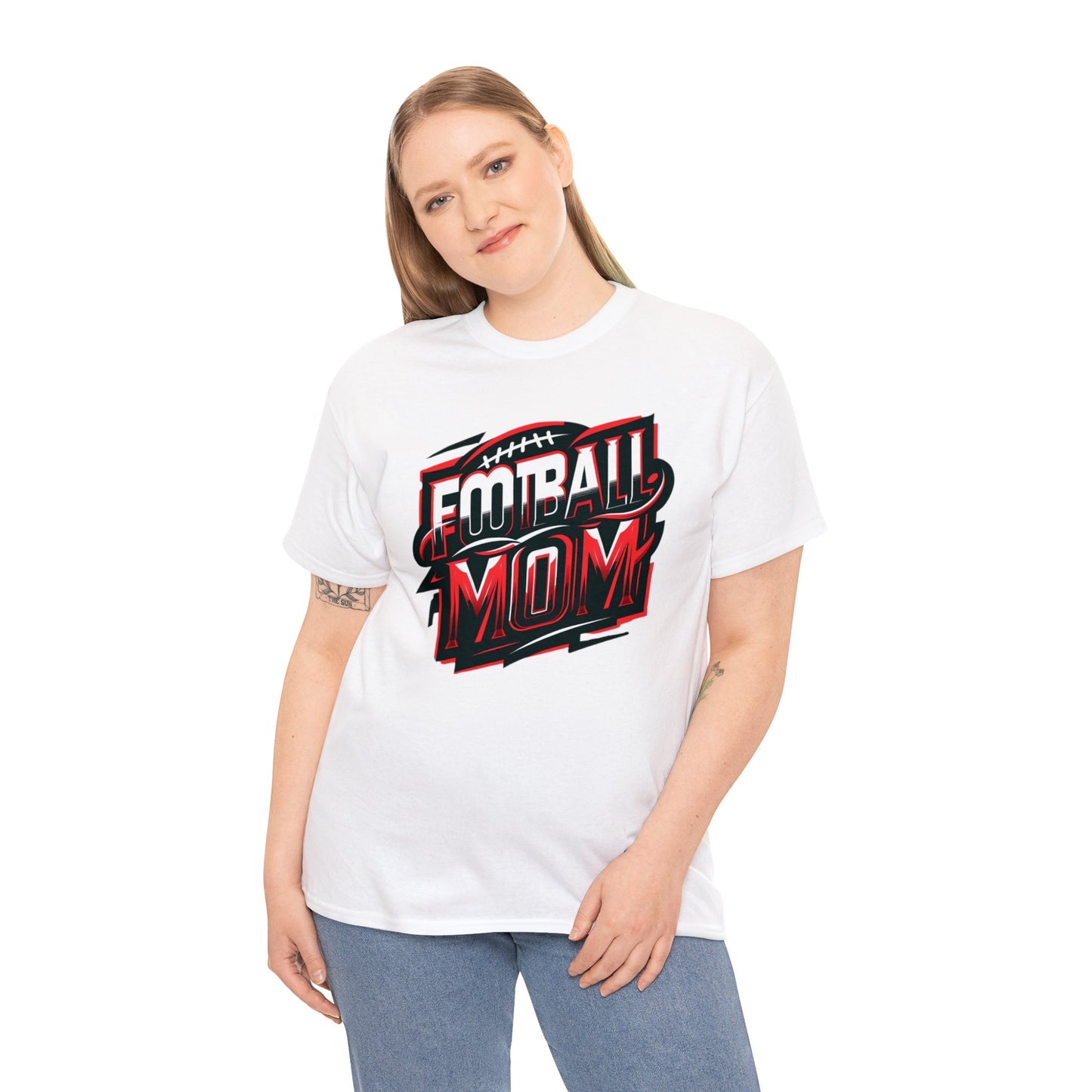 Football Mom Red White and Black Design Unisex Heavy Cotton Tee