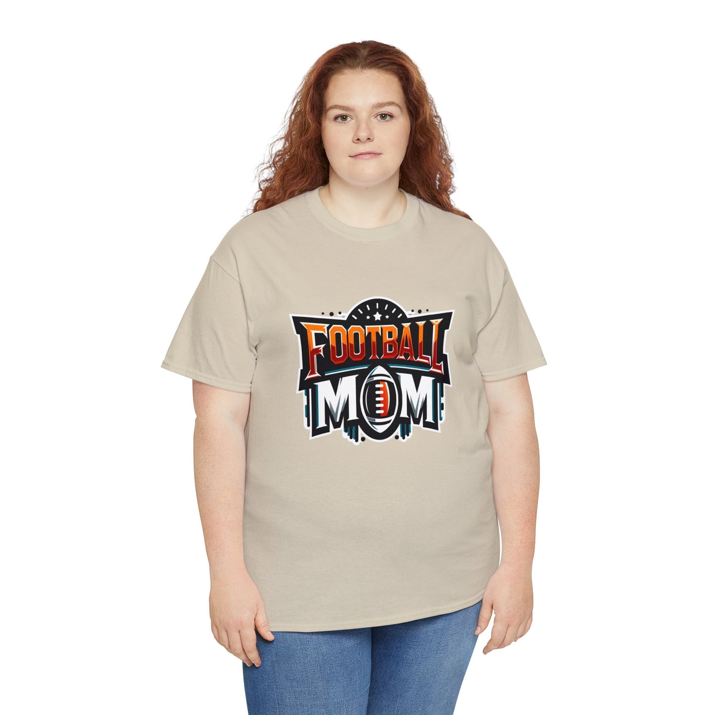 Football Mom Orange White and Red Design Unisex Heavy Cotton Tee