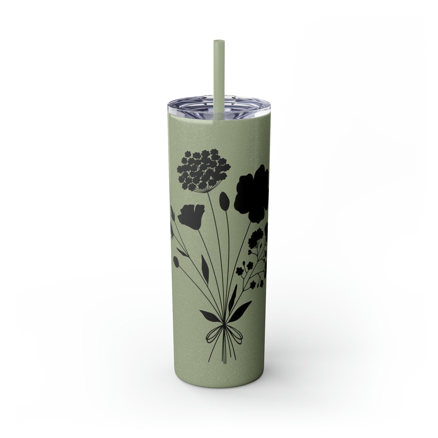 Skinny Tumbler with Straw, 20oz - Flower Bunch