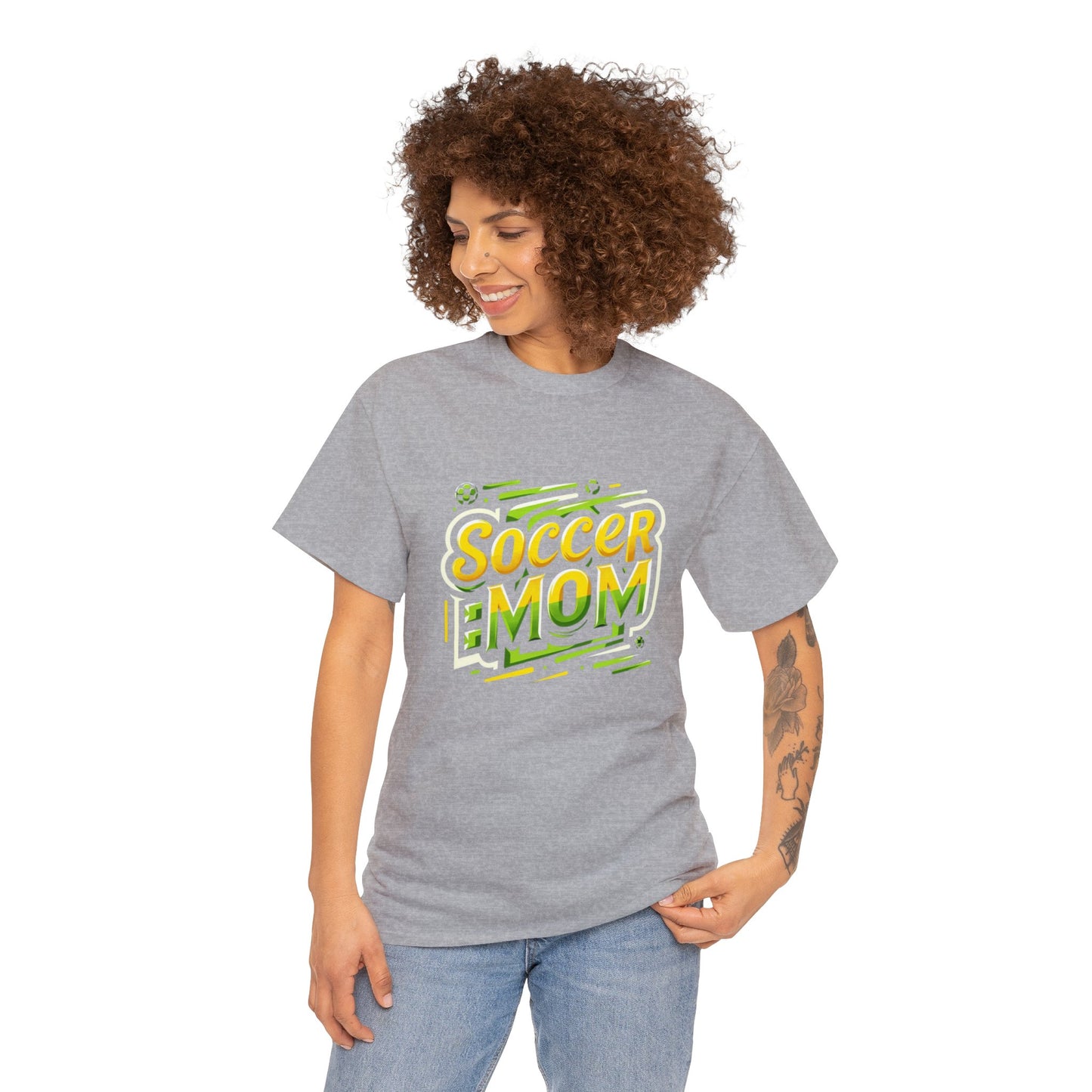 Soccer Mom Yellow and Green Design Unisex Heavy Cotton Tee