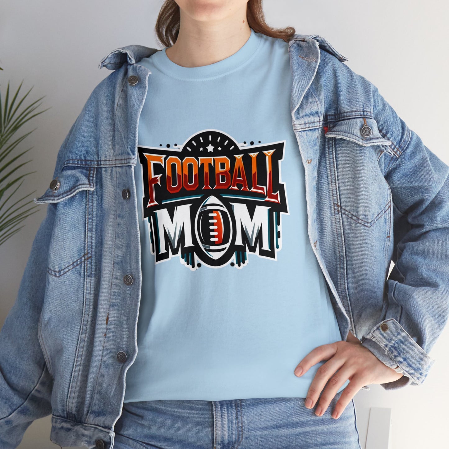 Football Mom Orange White and Red Design Unisex Heavy Cotton Tee