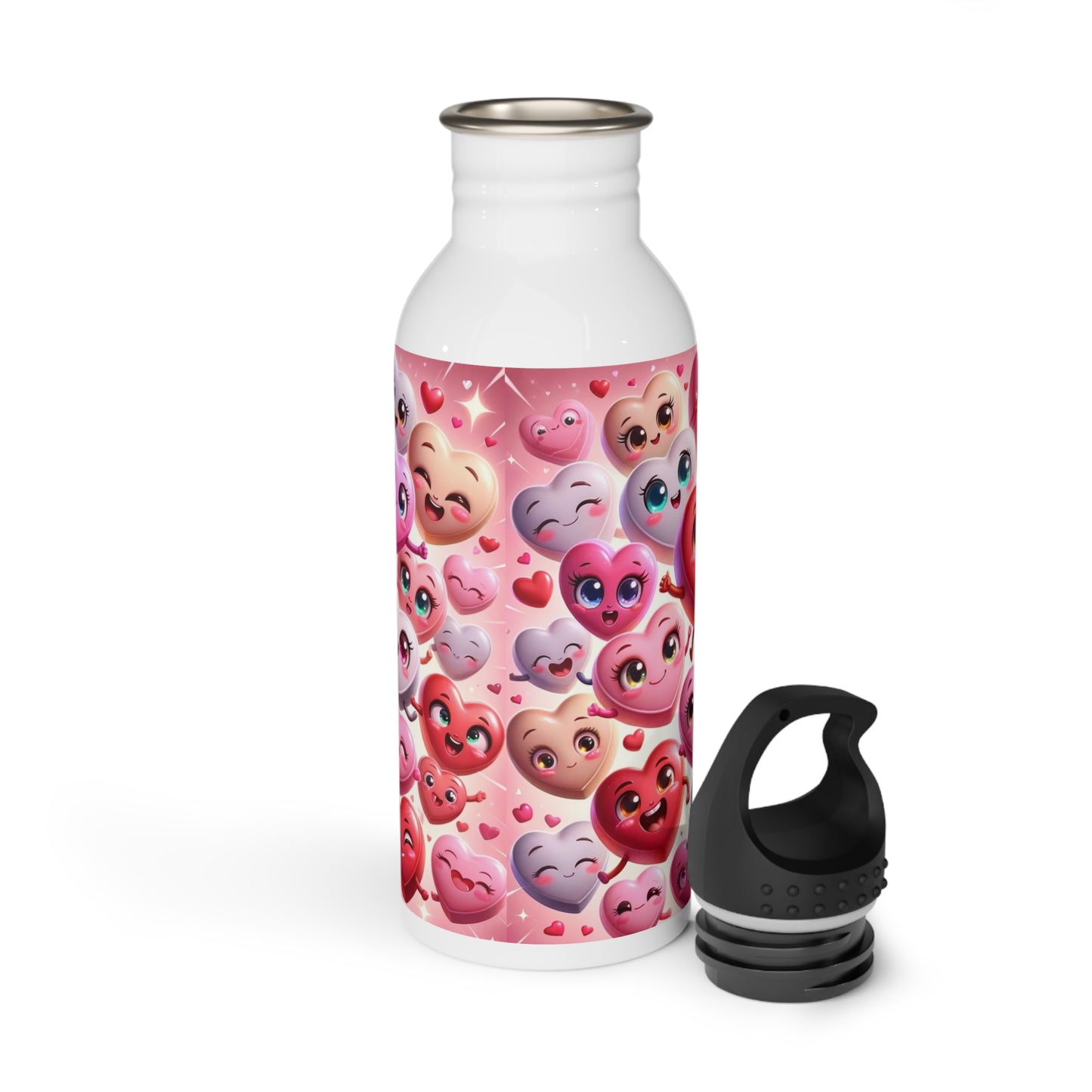 Valentine's Day Stainless Steel Water Bottle with Hearts White