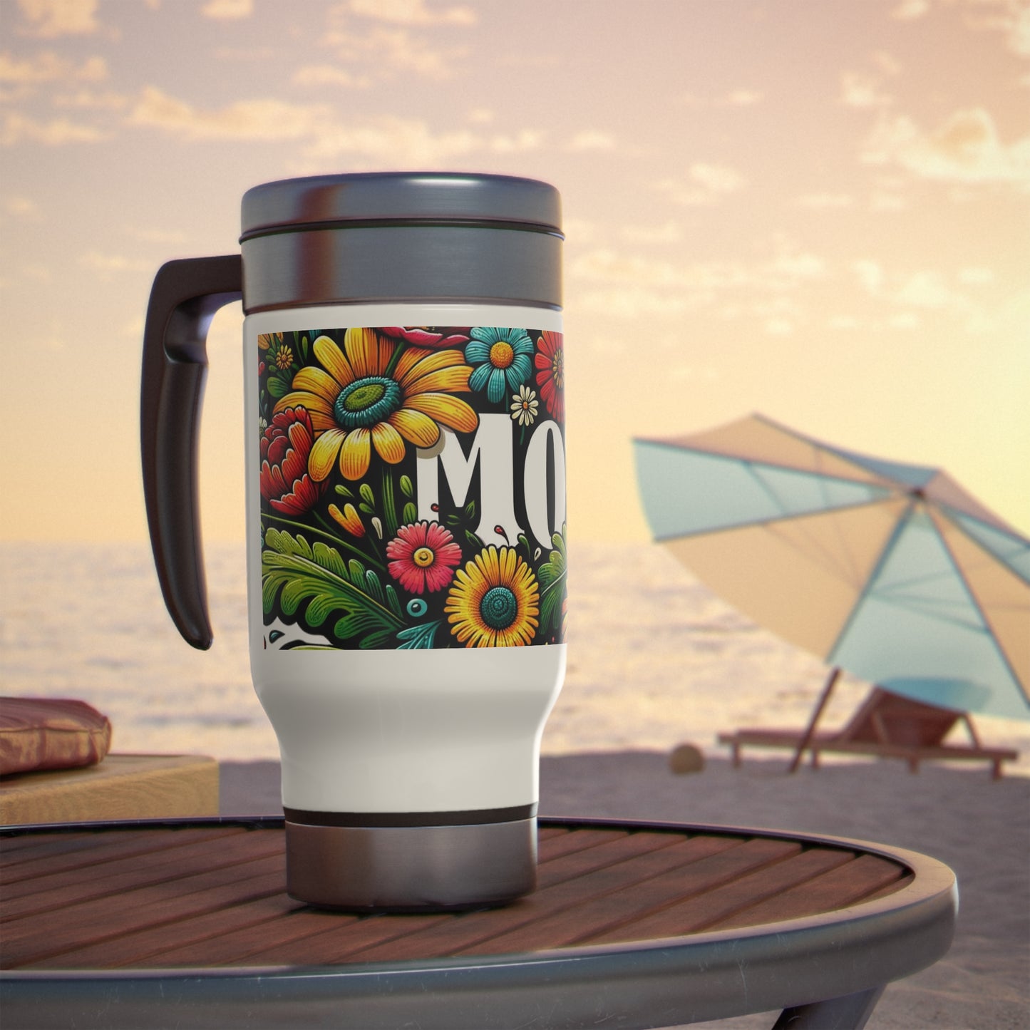 Mom Stainless Steel Travel Mug with Handle, 14oz