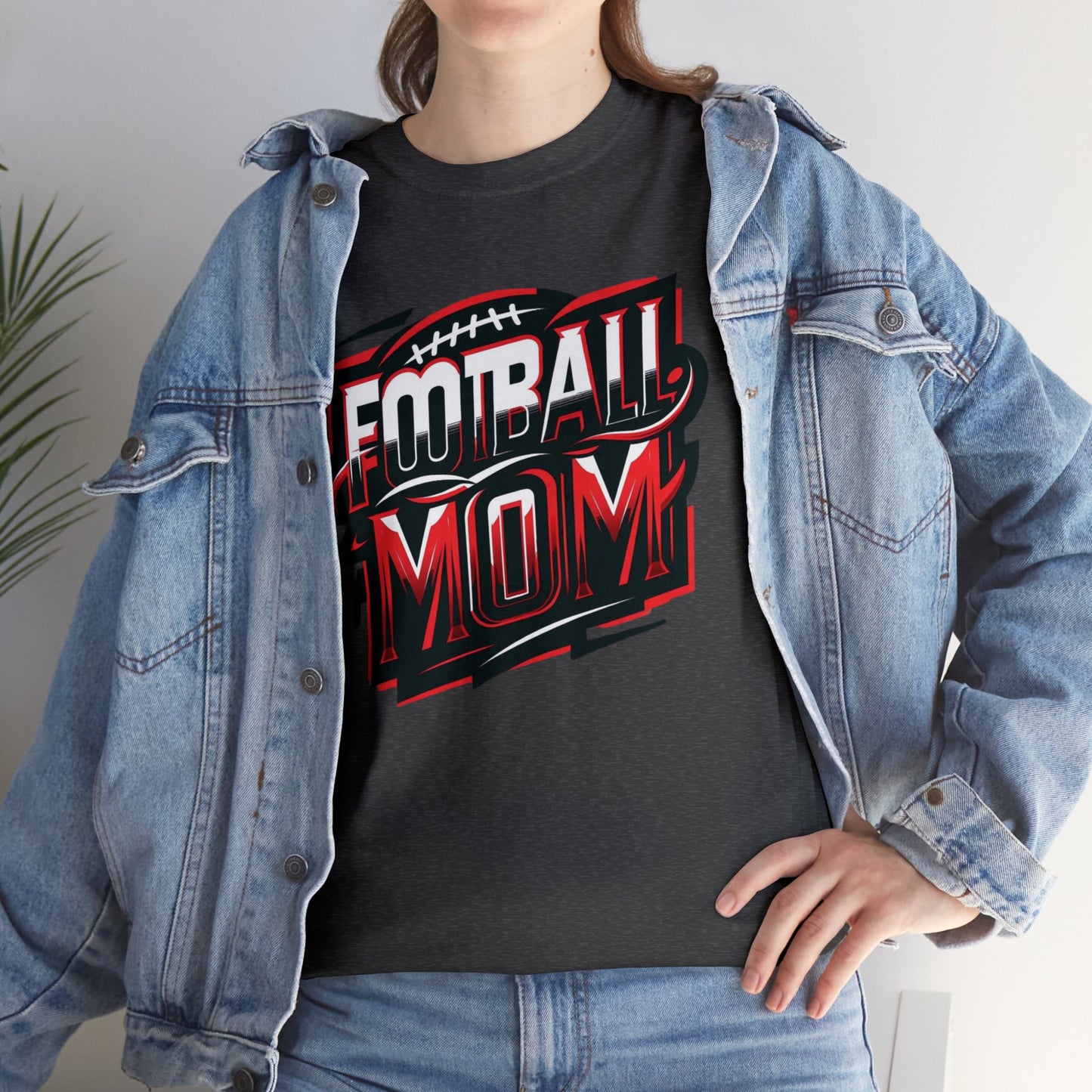 Football Mom Red White and Black Design Unisex Heavy Cotton Tee