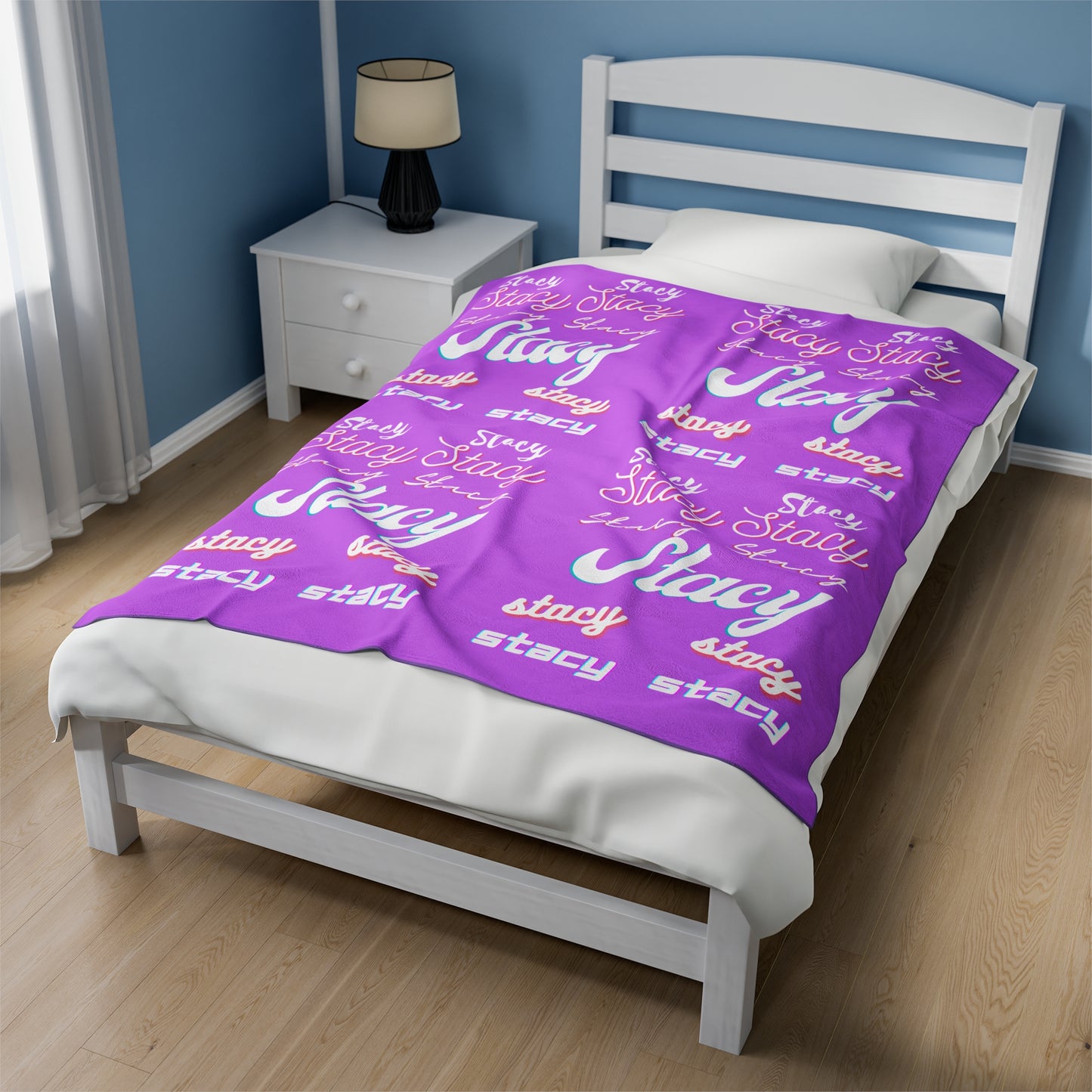 Personalize Velveteen Plush Blanket with Name for Valentine's Day-Light Purple