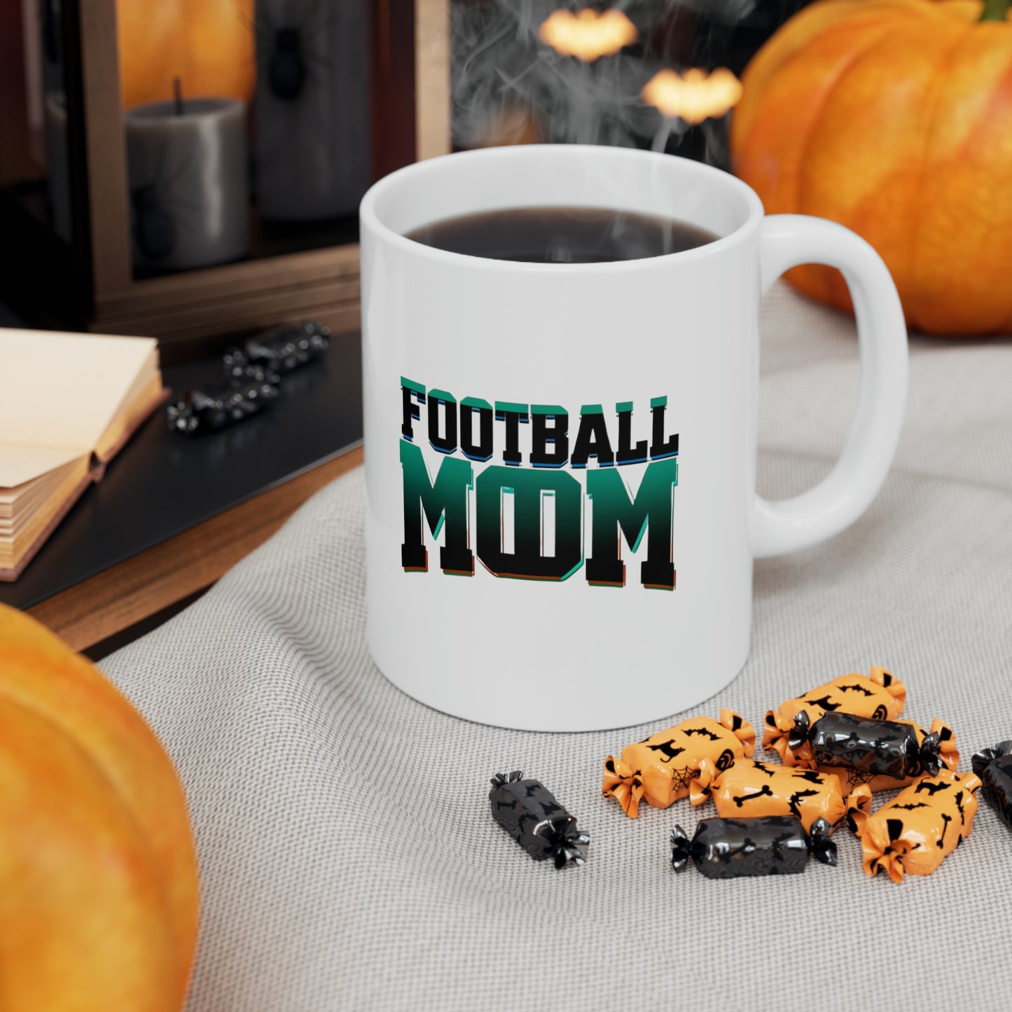 Football Mom Green and Black Design Ceramic Mug (11oz)