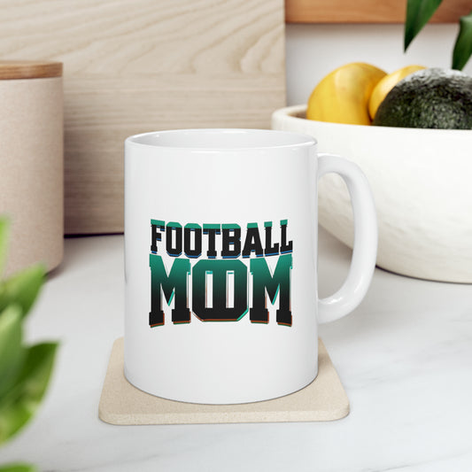 Football Mom Green and Black Design Ceramic Mug (11oz)