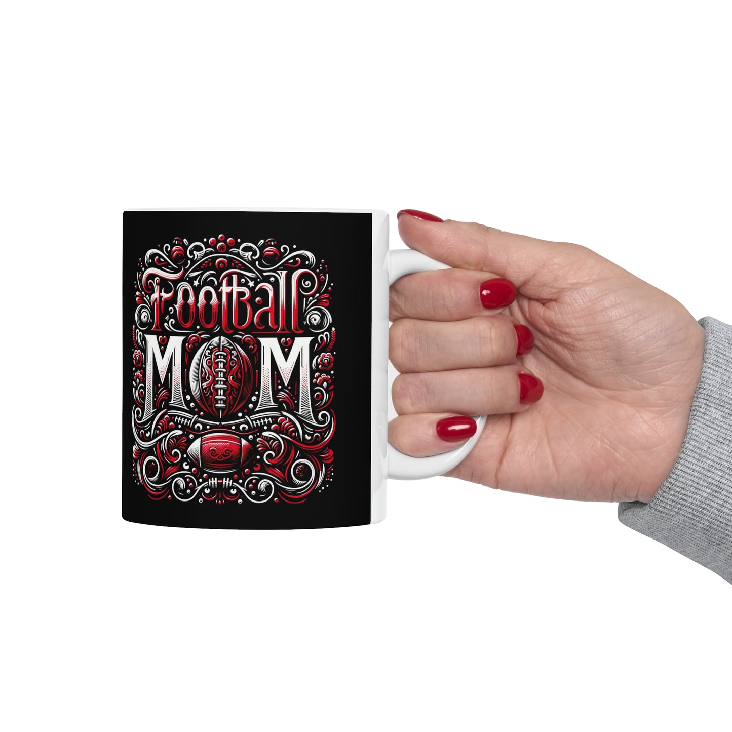 Football Mom Red White and Black Ceramic Mug (11oz)