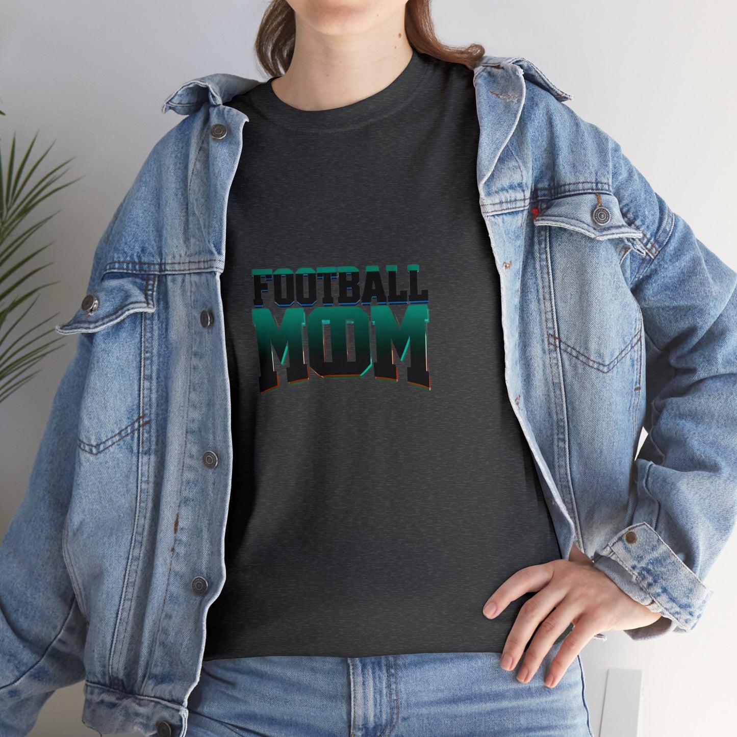 Football Mom Black and Green Design Unisex Heavy Cotton Tee