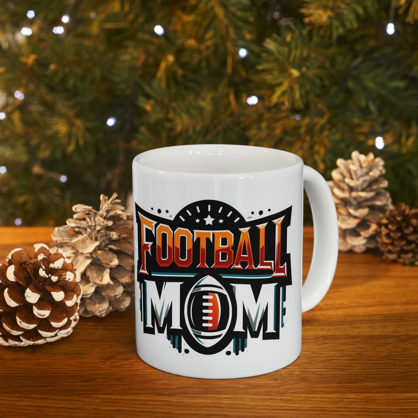 Football Mom Orange White and Black Ceramic Mug (11oz)