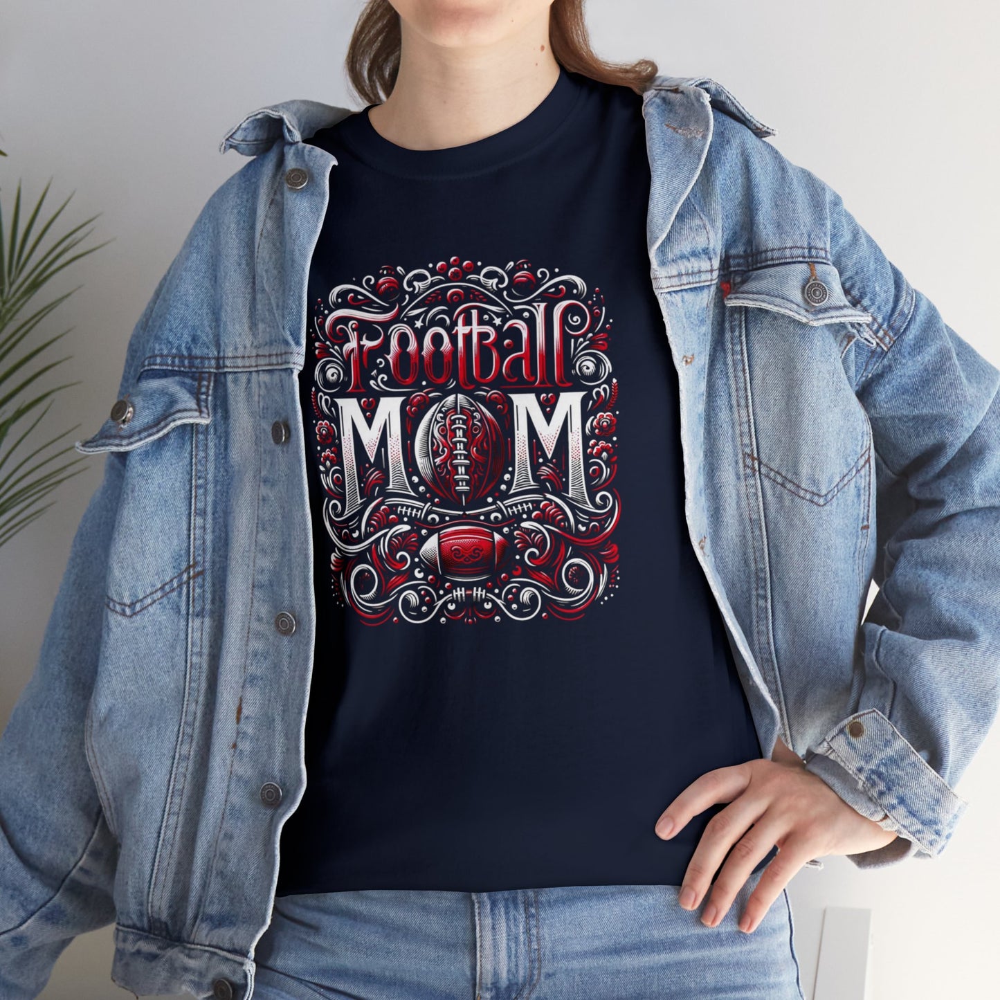 Football Mom Red and White Design Unisex Heavy Cotton Tee