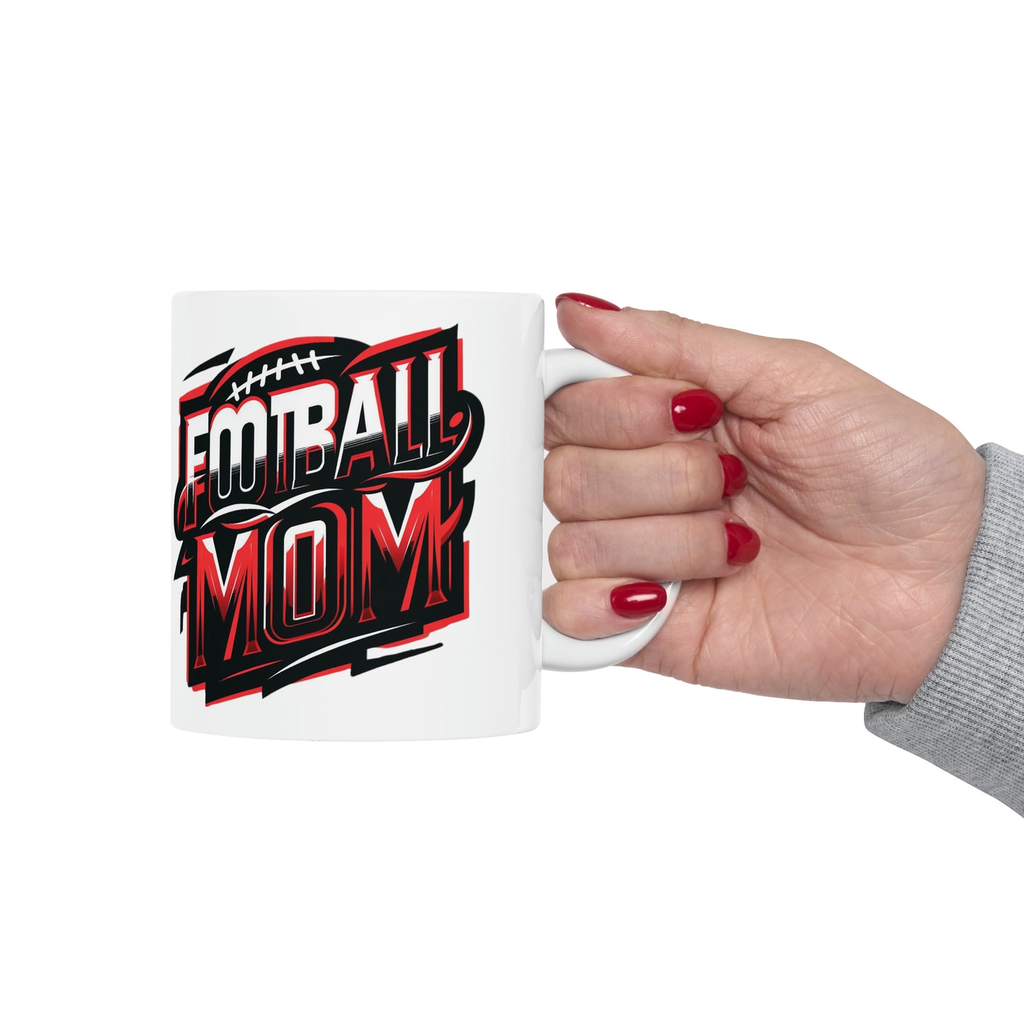 Football Mom Red White and Black Design Ceramic Mug (11oz)