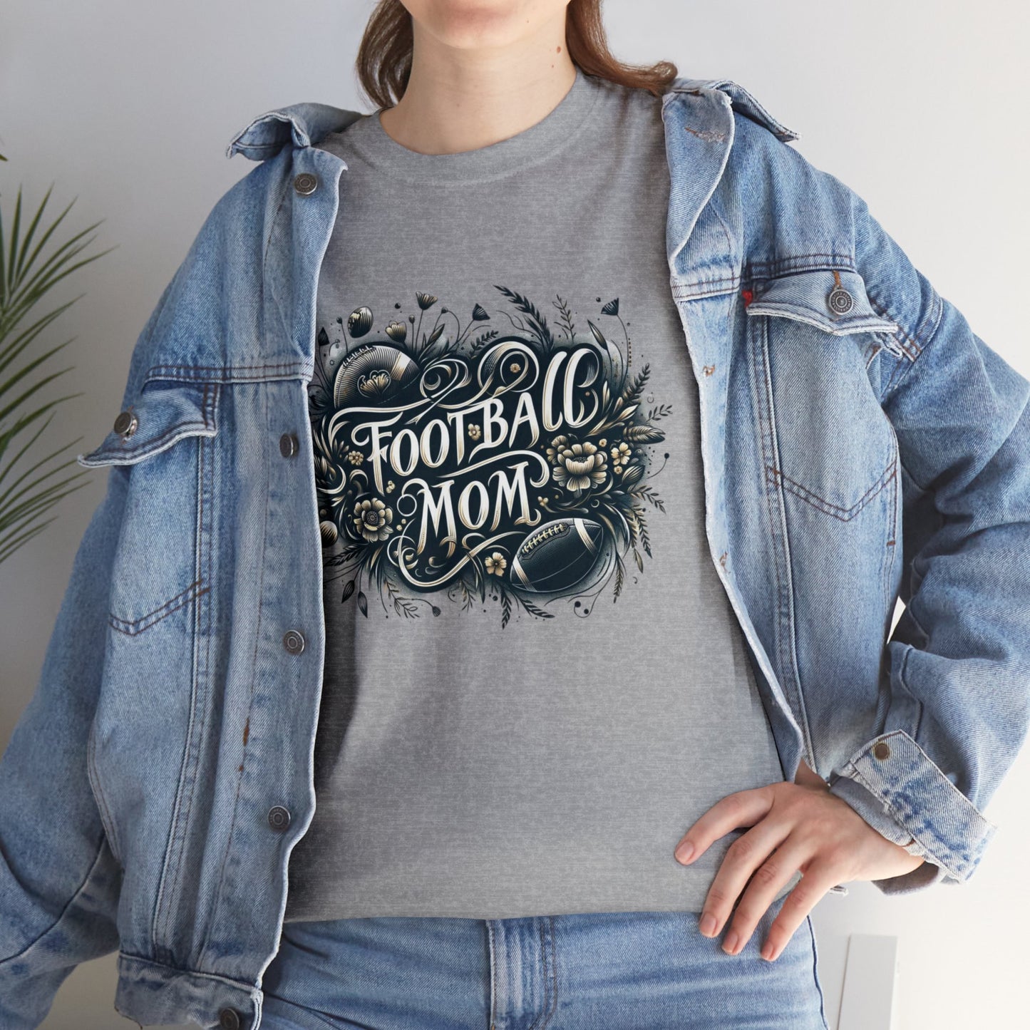 Football Mom Dark Green and White Design Unisex Heavy Cotton Tee