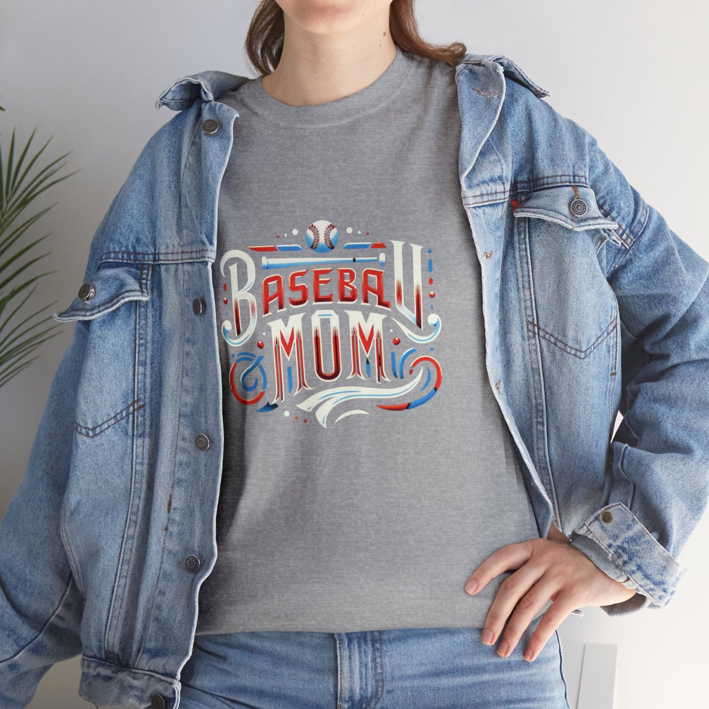 Baseball Mom Red, White and Blue Unisex Heavy Cotton Tee